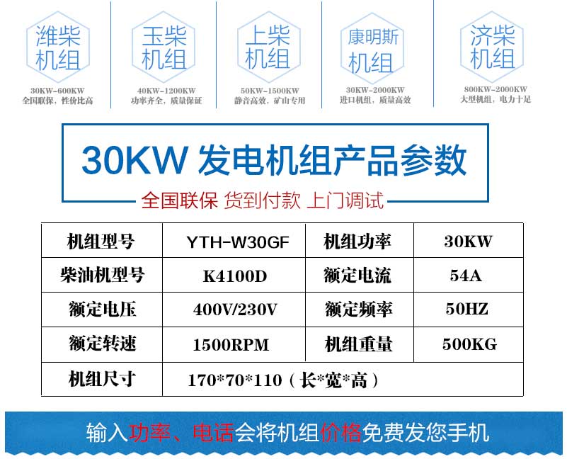 30KW發(fā)電機組產品參數